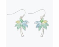 Silver Green and Blue Palm Earrings