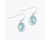 Silver and Aqua Oval Turtle Earrings