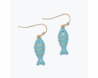 Gold and Blue Enamel Fish Earrings