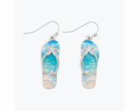 Silver Flip Flop Beach Scene Earrings