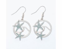 Silver Wave and Aqua Bling Starfish Earrings