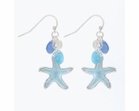 Silver With Blue Inlay Starfish and Sea Glass Earrings