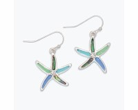 Silver Starfish With Green Blue and Abalone Inlay Earrings