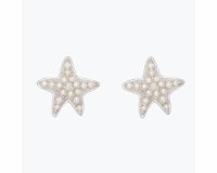Silver Faux Peal Starfish Earrings