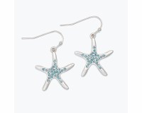 Silver With Aqua Bling Starfish Earrings