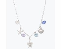 Silver Sea Life Multi Color Beads Necklace