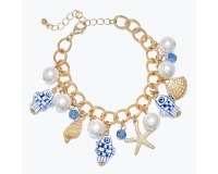 Gold Blue and White Fish Charm Bracelet