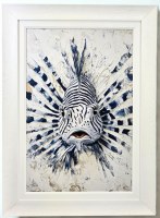44" x 32" Huff the Lionfish Gel Textured Coastal Print in White Frame