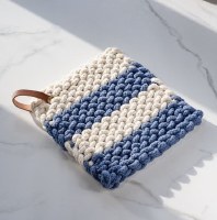 8" Sq Blue and White Stripe Pot Holder