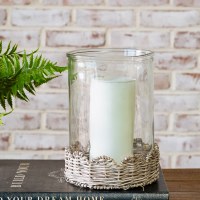 8.5" Natural Wicker Base Glass Hurricane
