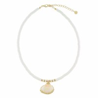 16" Gold Natural Shell Fimo Necklace