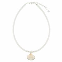 16" Silver Natural Shell Fimo Necklace
