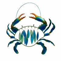 13" Blue Metal and Glass Crab Wind Chime