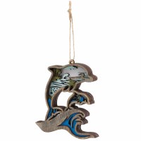 4" Multi Color 3D Wood Dolphin Magnetic Ornament