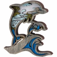 6" Multi Color 3D Wood Dolphin