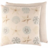14" Sq Beige and Blue Shell Pillow