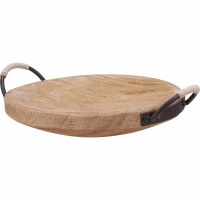12" Round Natural Wouud Bowl With Metal Handles