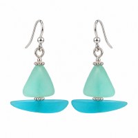 Blue Sea Glass Sailboat Earrings