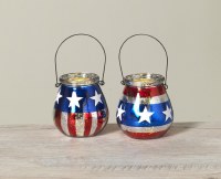 Set of Two LED 4" Red White Blue Lanterns