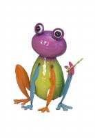 10" Green Body and Multicolor Metal Frog Figurine
