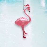 Pink Flamingo With Red Hat Glass Ornamernt