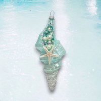 Blue Spiral Shell Beaded Glass Ornament