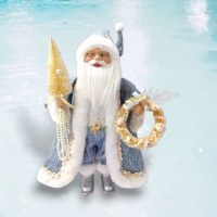 18" Blue and White Coastal Santa With Tree and Wreath