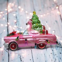 Flamingo in Pink Car Glass Ornament