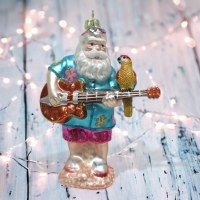 Santa With Guitar and Parrot Glass Ornament