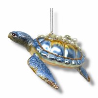 4" Light Blue Sea Turtle Glass Ornament