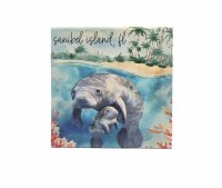 5" Sq "Sanibel Island, FL" Manatee With Baby Wood Plaque