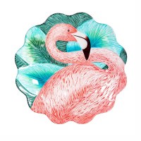 18" Round Scallop Edge Palm Beach Flamingo Glass Bowl