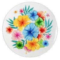 18" Round Multi Color Hibiscus Glass Bowl
