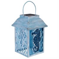 13.5" LED Solar Blue Seahorse Lantern