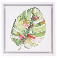 8" Sq Green Leaf Framed Canvas