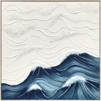 40" Sq Waves Textured Framed Coastal Canvas