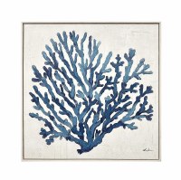 32" Sq Full Blue Coral Framed Coastal Canvas