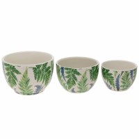Set of Three Blue and Green Fronds Ceramic Bowls