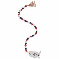 33" Red White and Blue Wooden Bead USA Table Garland