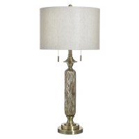 35" Antique Silver and Brass Double Pull Table Lamp