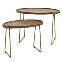 Set of Two 20" Brown Oval With Gold Legs Nesting Tables