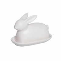 7" White Bunny Butter Dish