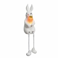 7" Polyresin LED White Bunny With Carrot Shelf Sitter