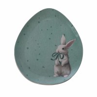 12" Green Egg Shaped Bunny Ceramic Platter
