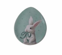 8" Green Egg Shaped Bunny Ceramic Plate