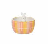 3" Plaid Ceramic Bowl With Peeking Bunny