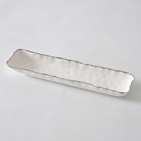 3" x 13" White and Silver Porcelain Cracker Tray by Pampa Bay