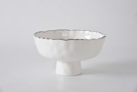 8.5" Round White and Silver Footed Porcelain Bowl by Pampa bay