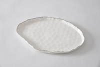 18" Oval White and Silver Porcelain Platter by Pampa Bay