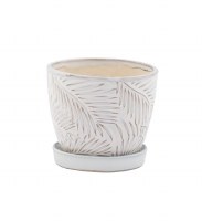 4.5" White Frond Ceramic Pot With Saucer